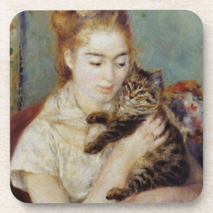 Woman with a Cat by Pierre-Auguste Renoir Coaster