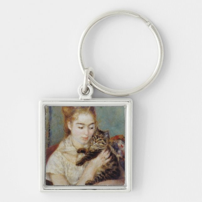 Woman with a Cat by Pierre-Auguste Renoir Key Ring (Front)