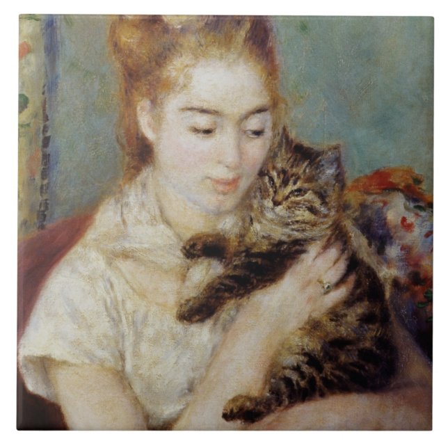 Woman with a Cat by Pierre-Auguste Renoir Tile (Front)