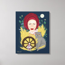 Woman with a cat. Ukrainian Stretched Canvas Print