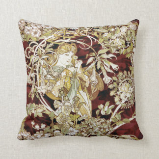 Woman with a Daisy Alphonse Mucha Fine Art Cushion