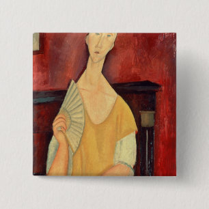 Woman with a Fan 1919 15 Cm Square Badge
