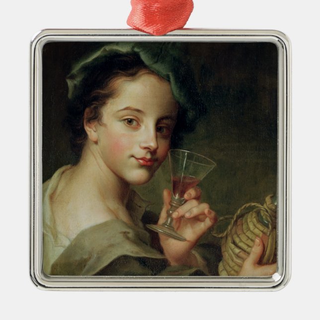 Woman with a Glass of Wine Metal Ornament (Front)