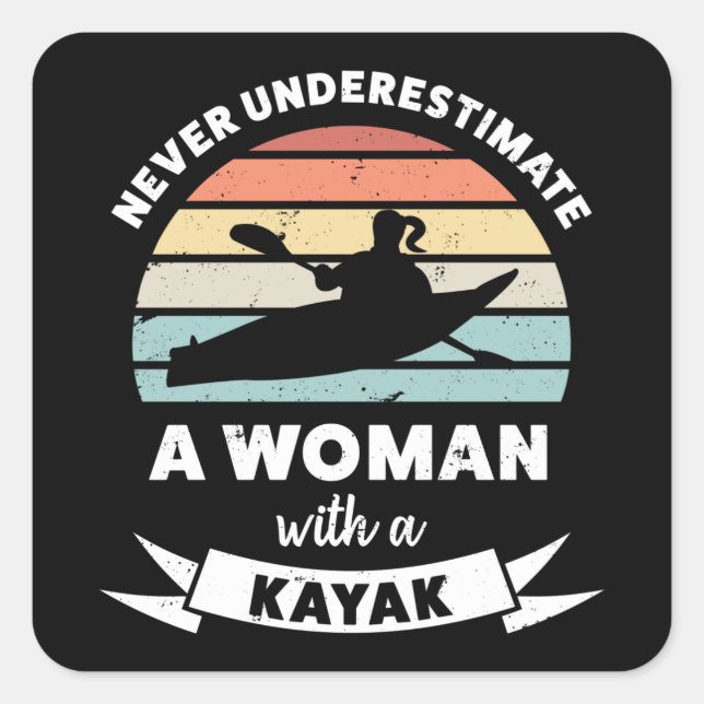 Woman with a Kayak Funny Gift Wife Mum Square Sticker (Front)