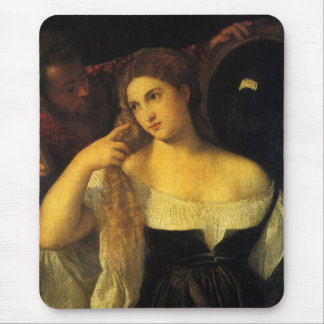 Woman with a Mirror by Titian, Vintage Renaissance Mouse Pad
