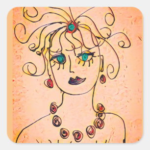 Woman with a necklace square sticker