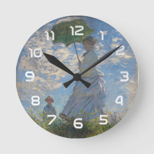 Woman with a Parasol French Landscape Round Clock