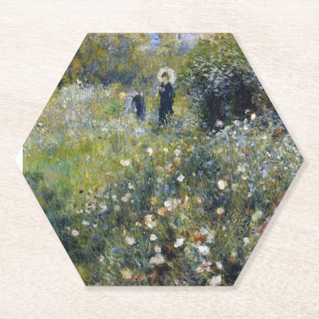 Woman with a Parasol in a Garden by Auguste Renoir Paper Coaster (Front)