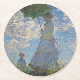 Woman with a Parasol - Madame Monet and Her Son Round Paper Coaster