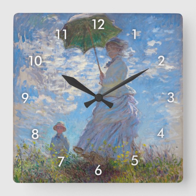 Woman with a Parasol, Monet Square Wall Clock (Front)