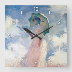 Woman with a Parasol, Monet Square Wall Clock