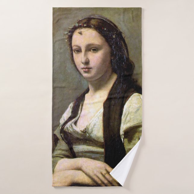 Woman with a Pearl, Camille Corot, 1868-1870 Bath Towel (Bath Towel)