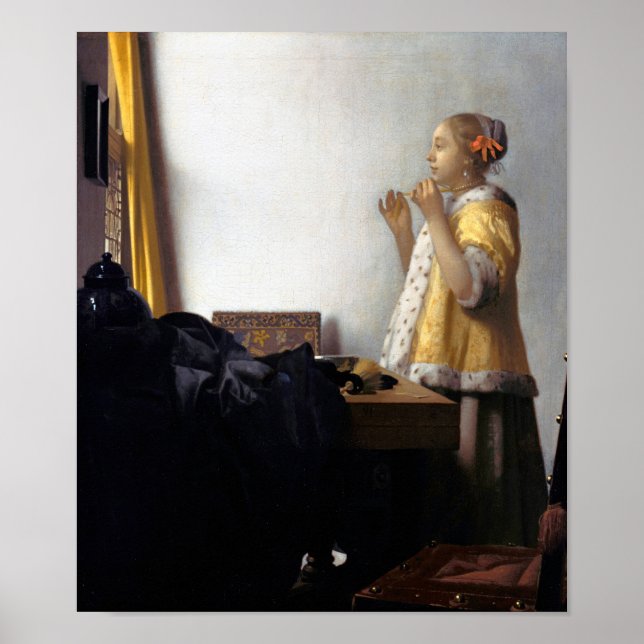 Woman with a Pearl Necklace, Johannes Vermeer Poster (Front)