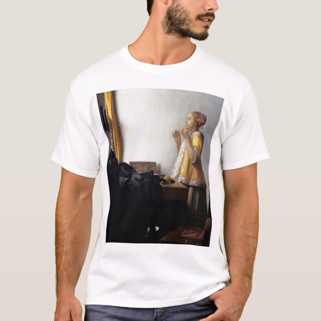 Woman with a Pearl Necklace, Johannes Vermeer T-Shirt (Front)