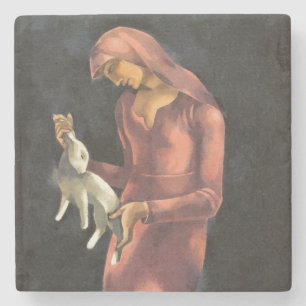 Woman with a Rabbit Stone Coaster