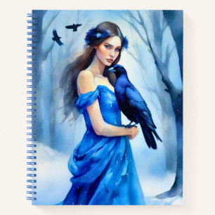 Woman with a Raven, in a Snowy Forest Journal