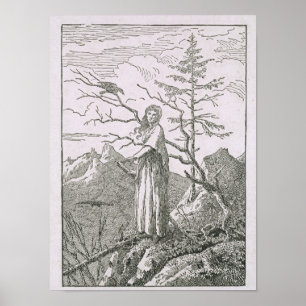 Woman with a Raven, on the Edge of a Precipice Poster
