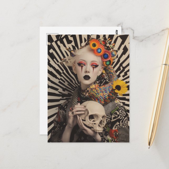 Woman With a Skull Postcard (Front/Back In Situ)