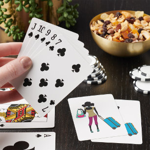 Woman With A Suitcase Playing Cards