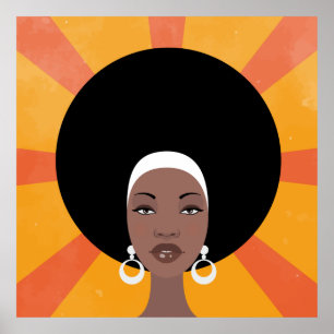 Woman with afro hair portrait illustration poster