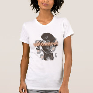 Woman with Afro & leopard T-Shirt