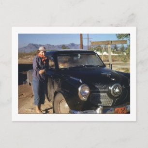 Woman with an Old Car Vintage Postcard