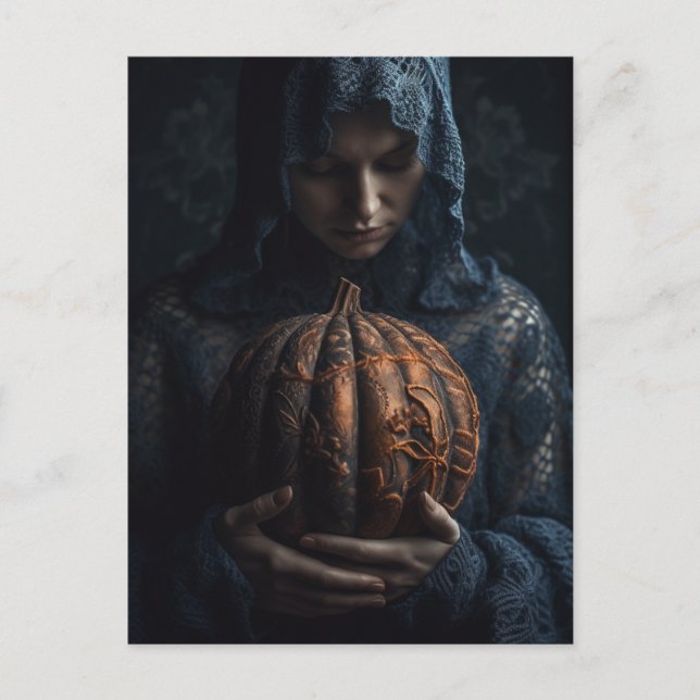 Woman with an Ornate Pumpkin Postcard (Front)