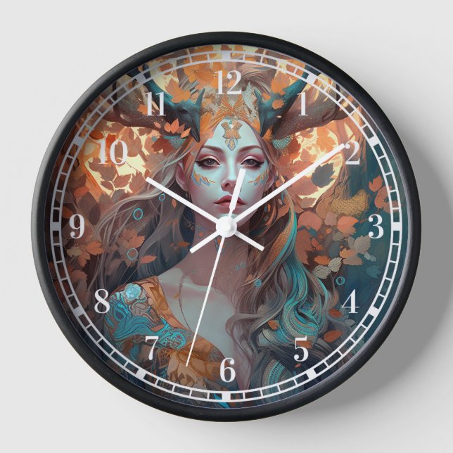 Woman With Antlers Fantasy Art Clock (Front)