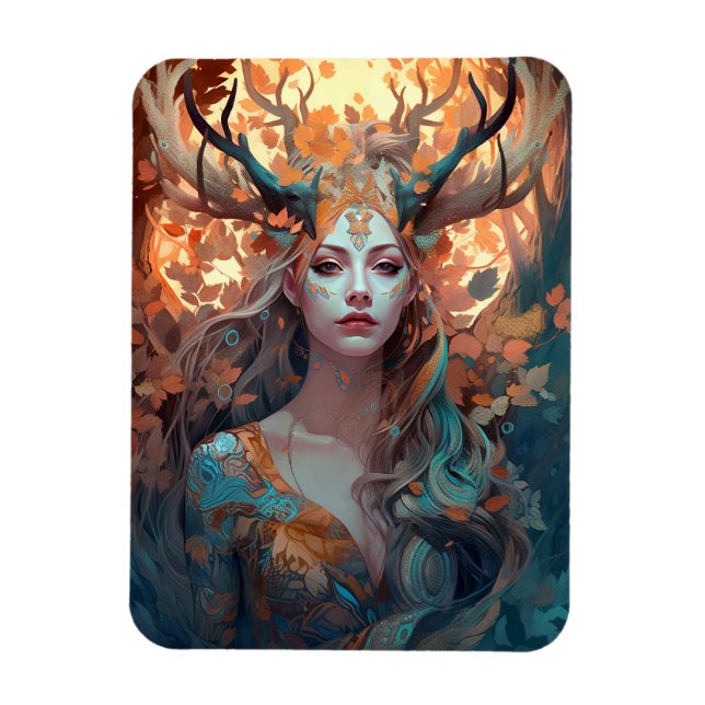 Woman With Antlers Fantasy Art Magnet (Vertical)