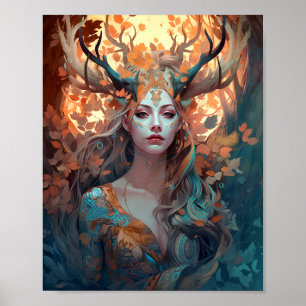 Woman With Antlers Fantasy Art Poster