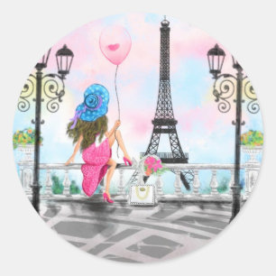 Woman with Balloon In Paris Sticker Eiffel Tower