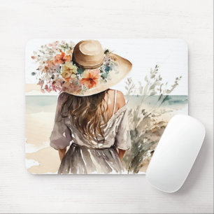 Woman With Beach Hat Mouse Pad