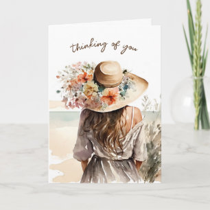 Woman With Beach Hat Thinking of You Card