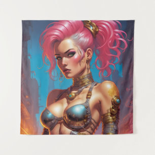 Woman With Beautiful Pink Hair Tapestry