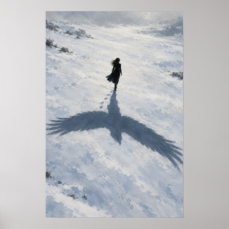 Woman with Bird Shadow Surreal Art Poster
