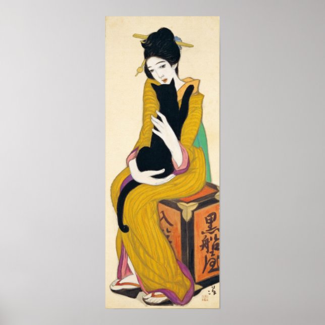 Woman with Black cat, Yumeji Takehisa Poster (Front)