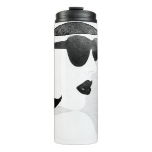 Woman with black sunglasses. Fashion illustration. Thermal Tumbler