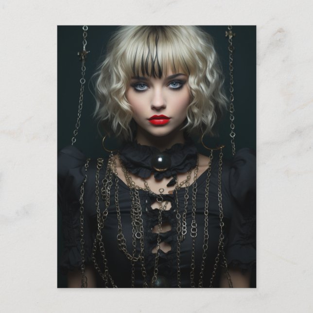 Woman With Blonde Hair Black Dress and Chains Postcard (Front)