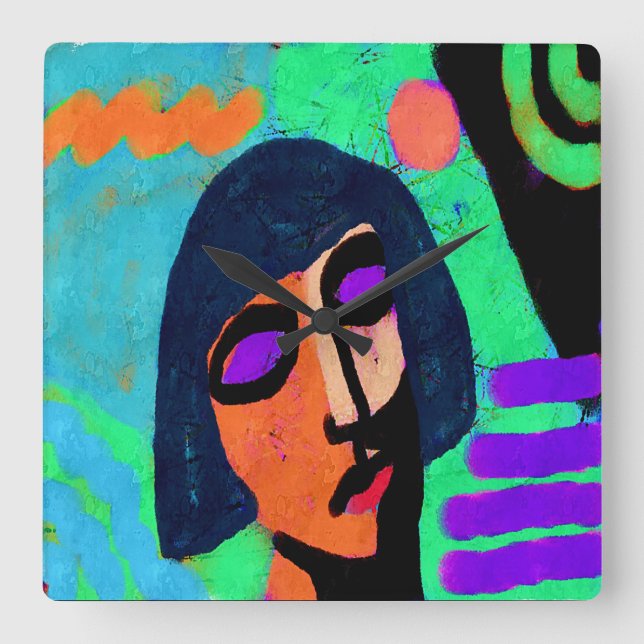 Woman with Bob Haircut Abstract Art Square Wall Clock (Front)