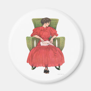 Woman with Book, Green Chair Magnet
