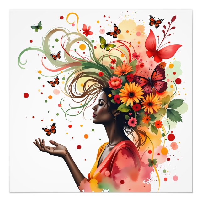 Woman with butterflies and flowers (4 of 4) photo print (Front)