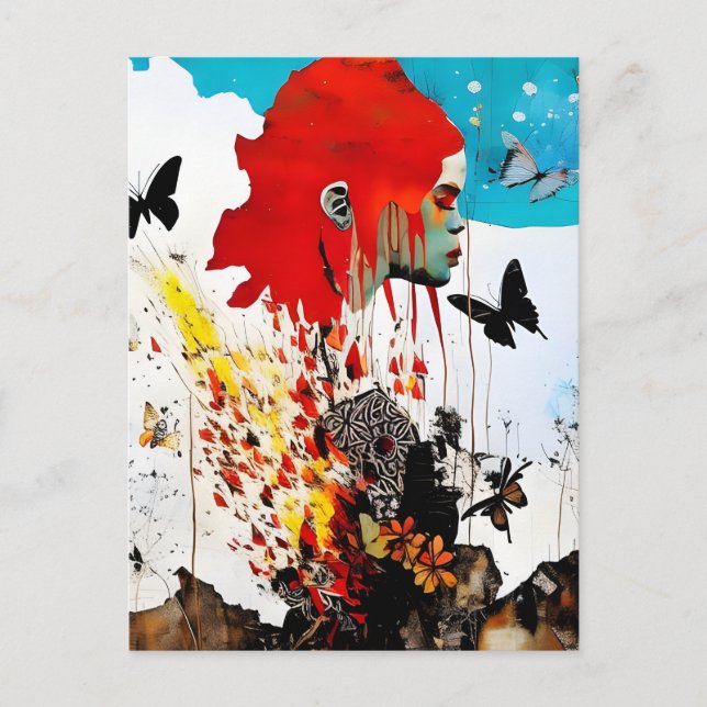 Woman With Butterflies Postcard (Front)