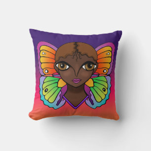 Woman with Butterfly Wings Bright and Colourful Cushion