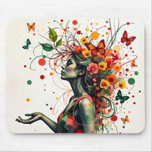Woman with butterflys and flowers mouse pad