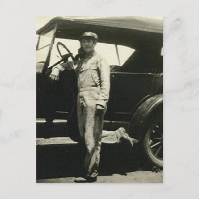 Woman with car postcard (Front)