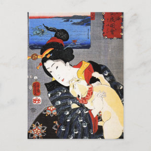 Woman with Cat by Utagawa Kuniyoshi 歌川国芳 Postcard