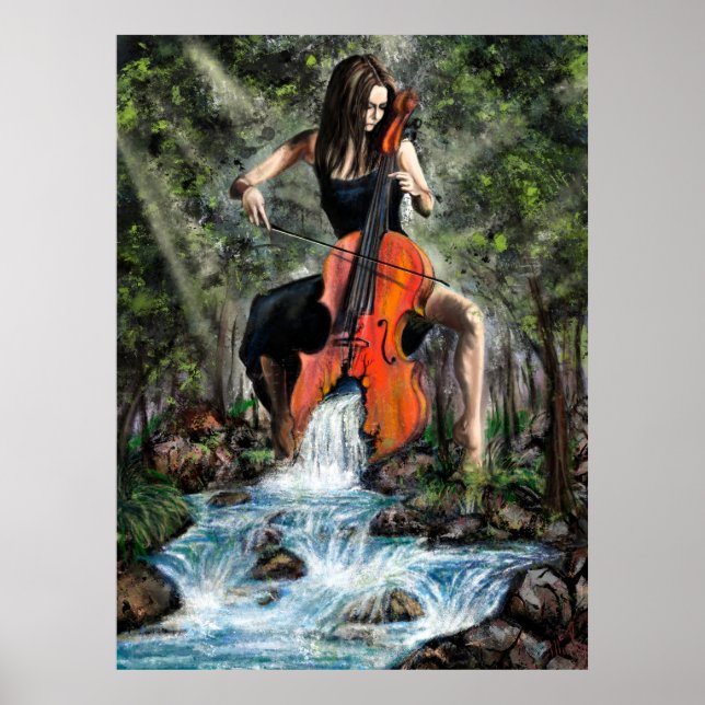Woman with Cello In Nature Poster - Painting (Front)