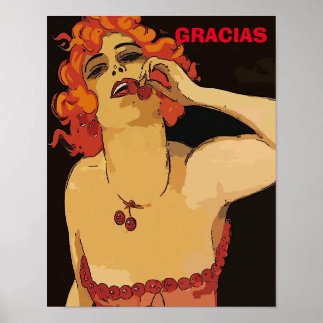 Woman with Cherries, Vino Poster (Front)
