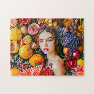 Woman with citrus fruits and flower garland jigsaw puzzle