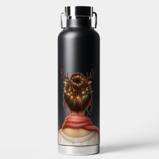 WOMAN WITH COLORFUL CHRISTMAS LIGHTS IN HER HAIR WATER BOTTLE